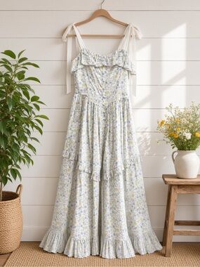 Floral Printed Contrast Shoulder Strap Midi Dress
